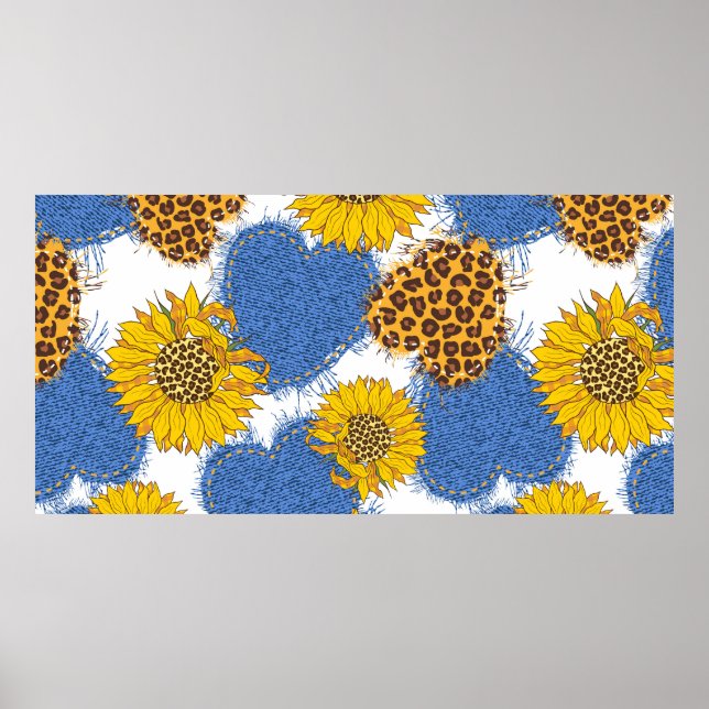 Poster Corações de Denim feitos de tecido com bordas rasg (Frente)