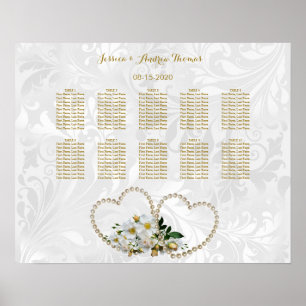 Poster Corações de Pérola e Flores Casamento Damask