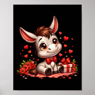 Poster Corações de Valentino de Burro Animal de Fazenda
