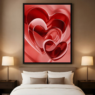 Poster Corações de Vidro Carmesim - Arte Abstrata Moderna