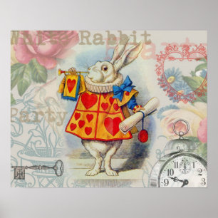 Poster Corações do Coelho Branco Alice Clássico