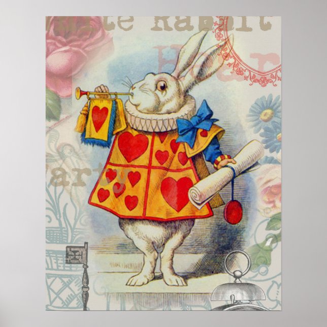 Poster Corações do Coelho Branco Alice Clássico (Frente)