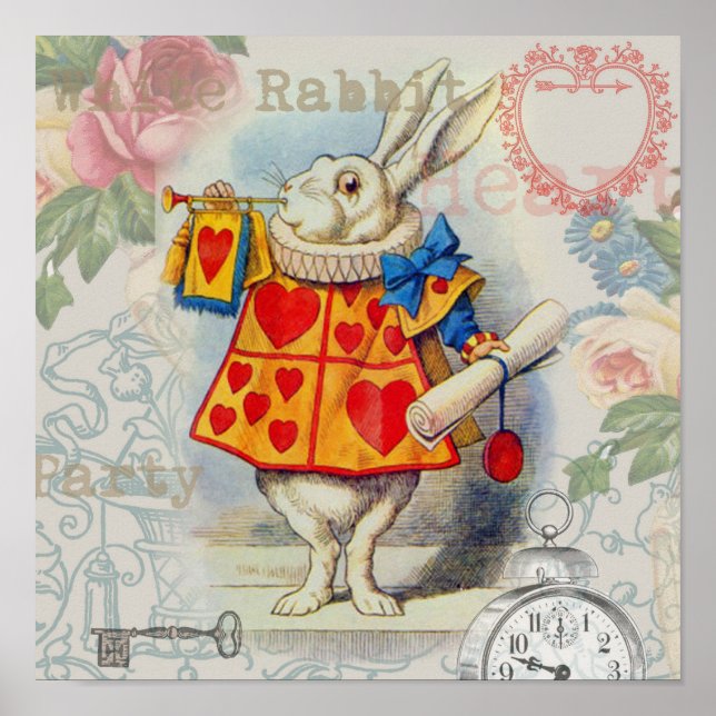 Poster Corações do Coelho Branco Alice Clássico (Frente)