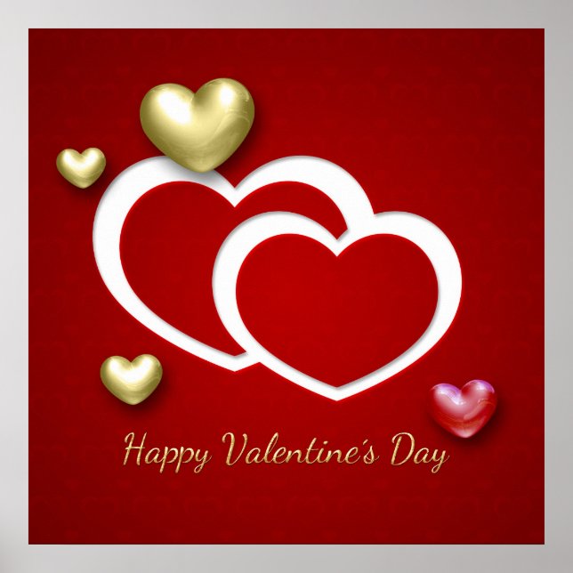 Pôster Corações do Namorados Dourado Vermelho Moderno (Frente)