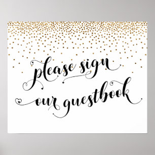 Poster Corações e Dourado Assinem nosso Sinal de Guestboo