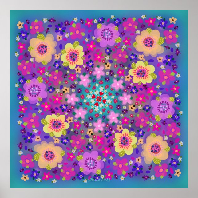 Poster Corações e Flores Bonitos (Frente)