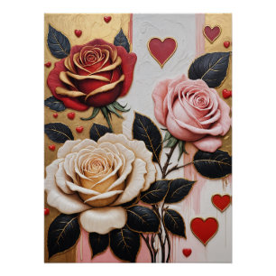 Pôster Corações e Rosas opulentos