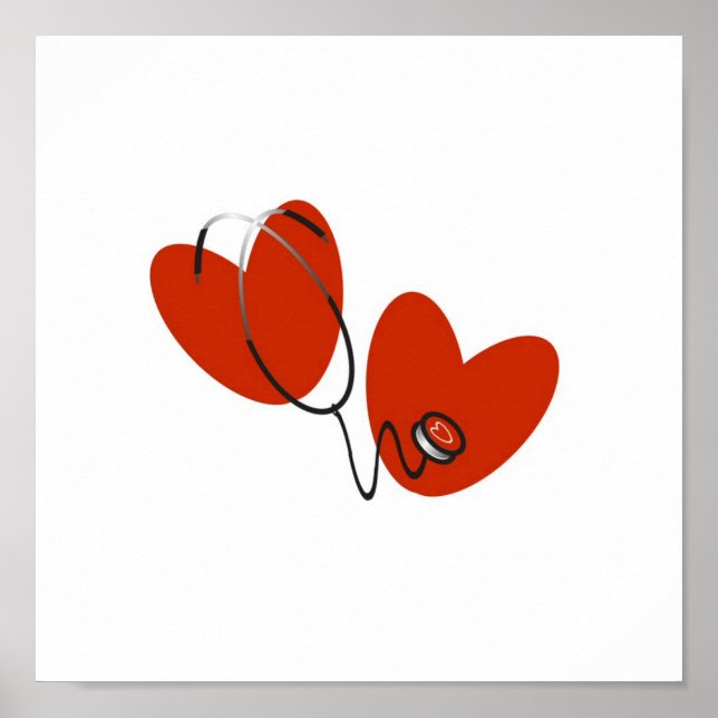 Pôster Corações e T-shirts estetoscópicas e presentes (Frente)
