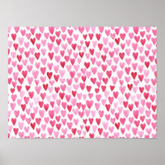 Poster Corações em Aquarela - Rosa