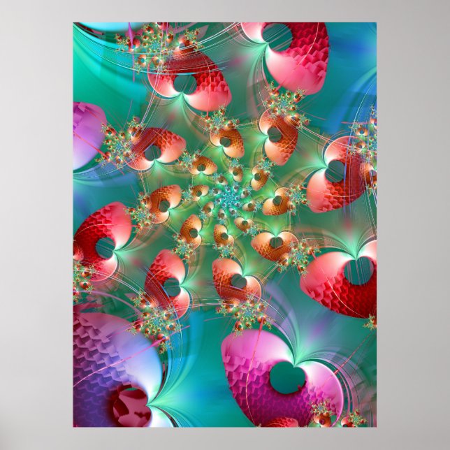 Poster Corações Fractais em Espiral (Frente)