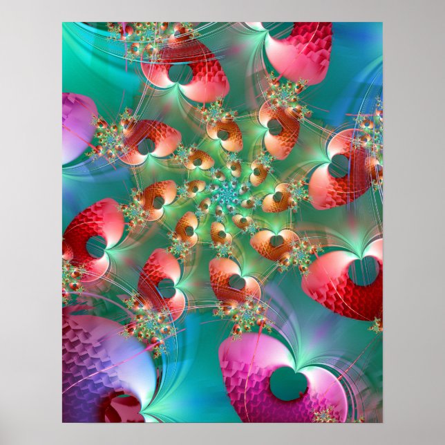 Poster Corações Fractais em Espiral (Frente)