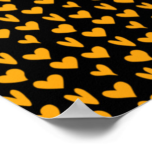 Poster Corações Laranjas Padrão de Fundo Preto Halloween