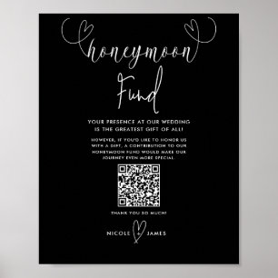 Poster Corações Modernos Casamento Preto Branco Fundo de