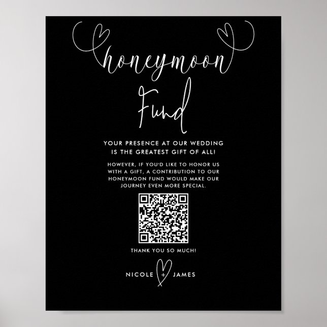 Poster Corações Modernos Casamento Preto Branco Fundo de  (Frente)