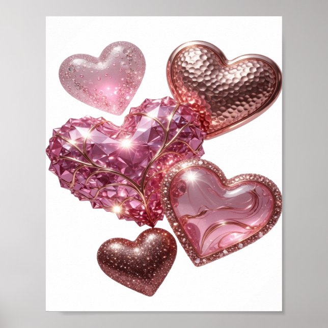 Poster Corações Prateados de Aresta AMORES (Frente)