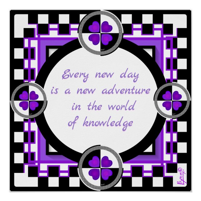 Pôster Corações roxos B&W batendo (Frente)