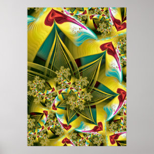 Poster Corações Vermelhos Espiral Amarelo Fractal
