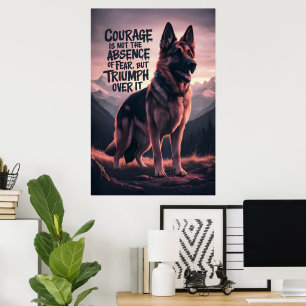Poster Coragem do german shepherd ao pôr do sol
