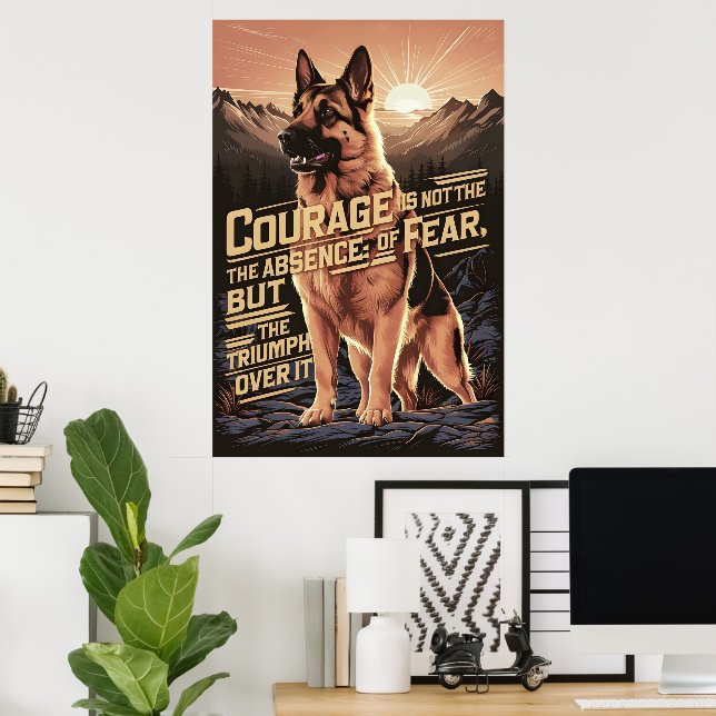 Poster Coragem Do german shepherd Ao Sunset (Escritório em casa)