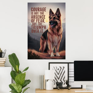 Poster Coragem Do german shepherd Ao Sunset