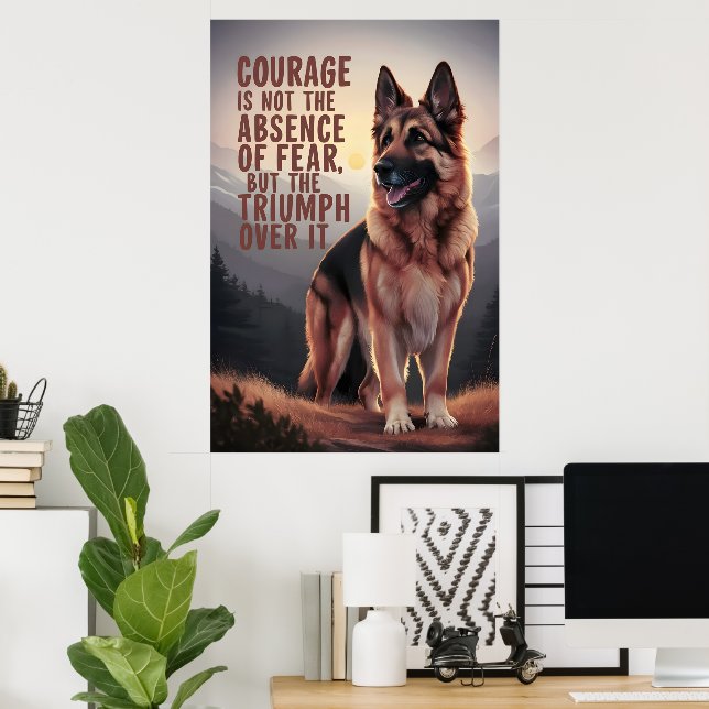 Poster Coragem Do german shepherd Ao Sunset (Escritório em casa)