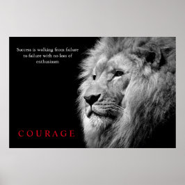 Poster Coragem Inspirativa Lion Branco Negro