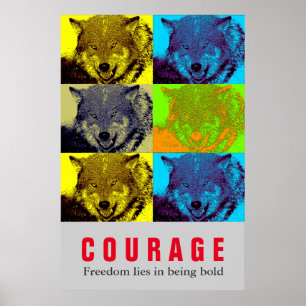 Poster Coragem Motivacional Citação de Wolf Pop Art