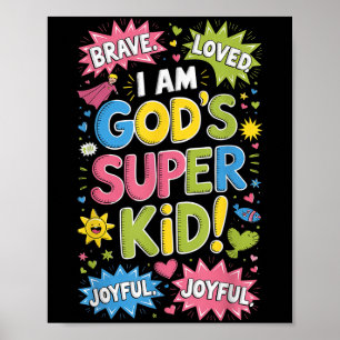 Poster Corajoso Amo o Super Criança Cristã de Deus e a Fé