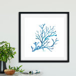 Poster Coral Azul de Cores Aquáticas<br><div class="desc">Perfeito para quartos, banheiros e áreas vivas na sua casa de praia costeira. Este impressão apresenta minha mão original pintada de coral d'água em tons de azul e turquesa. Corresponde à minha coleção de decoração do lado do mar. Para mais informações, visite www.zazzle.com/dotellabelle</div>