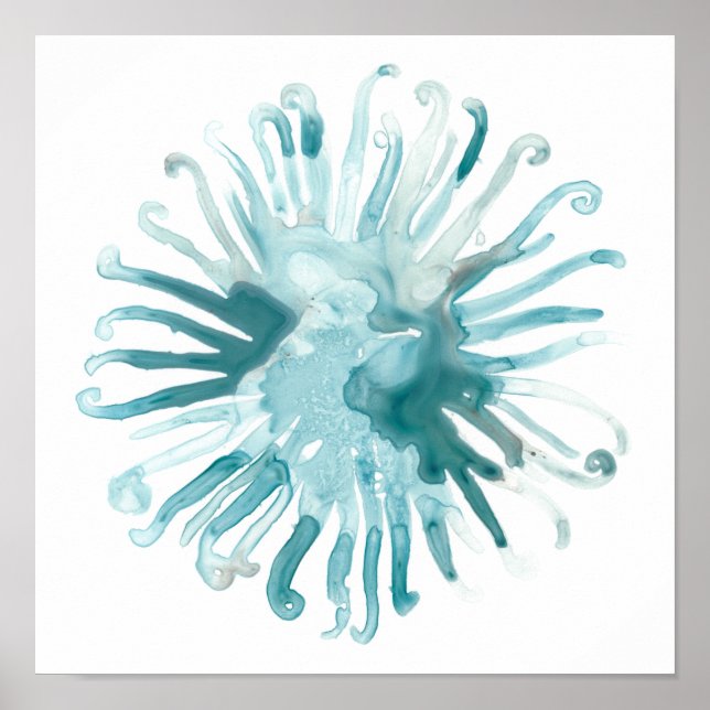 Poster Coral de Aquarela - Azul 2 (Frente)