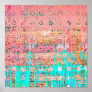 Poster Coral e pintura resistida turquesa das bolinhas