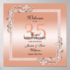 Poster Coral Gem & Glitter 35º Aniversário de Casamento
