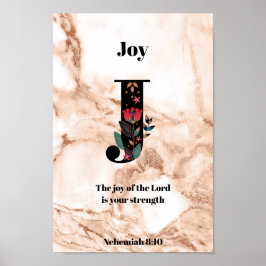 Poster Coral Marble Glitter J Monograma Cota/Nome Persona