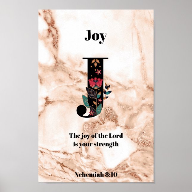 Poster Coral Marble Glitter J Monograma Cota/Nome Persona (Frente)