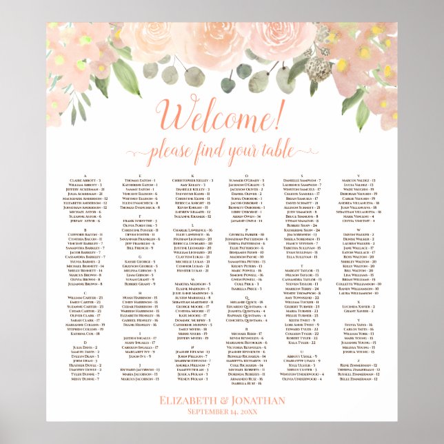 Poster Coral Peach Boho Floral Alphabetizado (Frente)