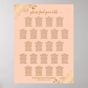 Poster Coral Peach e Dourada 22 Gráfico de Casamento de 