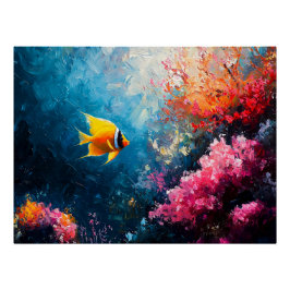 Pôster Coral Recife Vibrado com Peixe Anjo