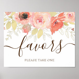 Poster Coral Rosa Rosas e Dourado Sinal de Favor de Casam