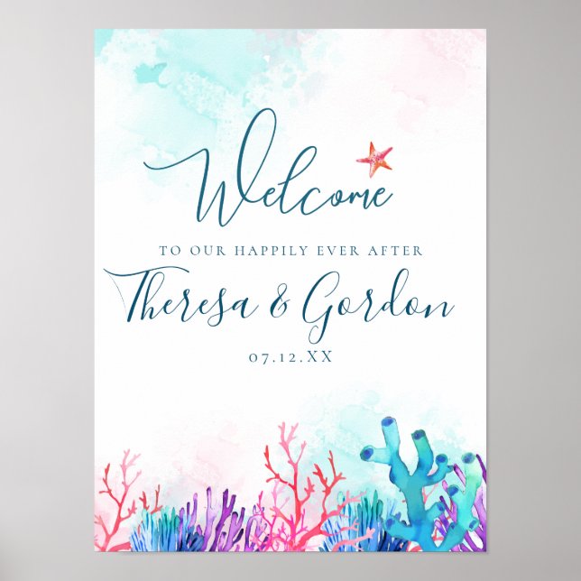 Poster Coral Starfish, Casamento de Praia (Frente)