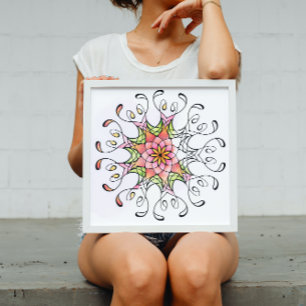 Poster Corante Adulto Mandala Da Flor Geométrica Sagrada