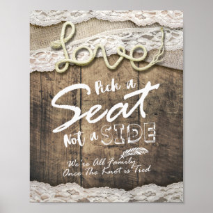 Poster Corda do Amor Rústico Escolha um Assento Não um La