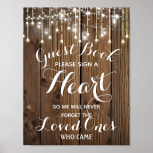 Poster Corda rústica de luzes coração livro de visitas ca