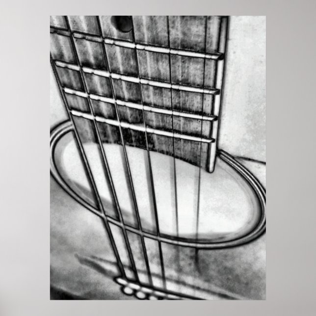 Poster Cordas de Perspectiva do Violão Acústico Branco Pr (Frente)