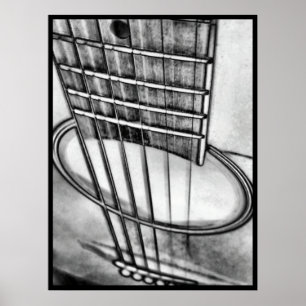 Poster Cordas de Perspectiva do Violão Acústico Fronteira