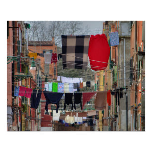 Pôster Cordas de Roupas em Veneza Itália