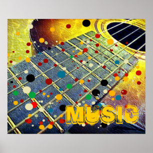 Pôster Cordas de violão música colorida vintage