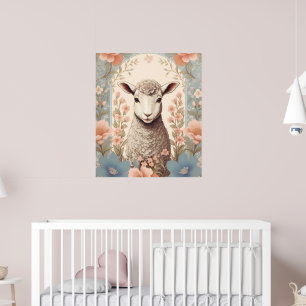 Poster Corderinho Fofo Floral Pastel Delicado