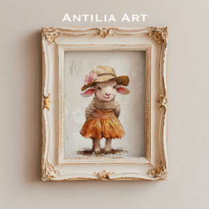 Poster Cordero em pintura de saia animal de fazenda vinta