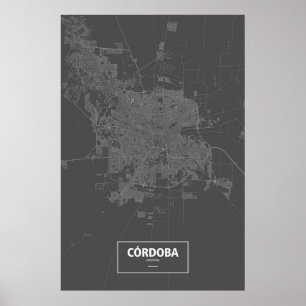 Pôster Córdoba, Argentina (branco no preto)