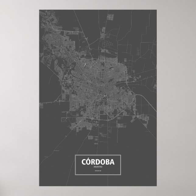 Pôster Córdoba, Argentina (branco no preto) (Frente)